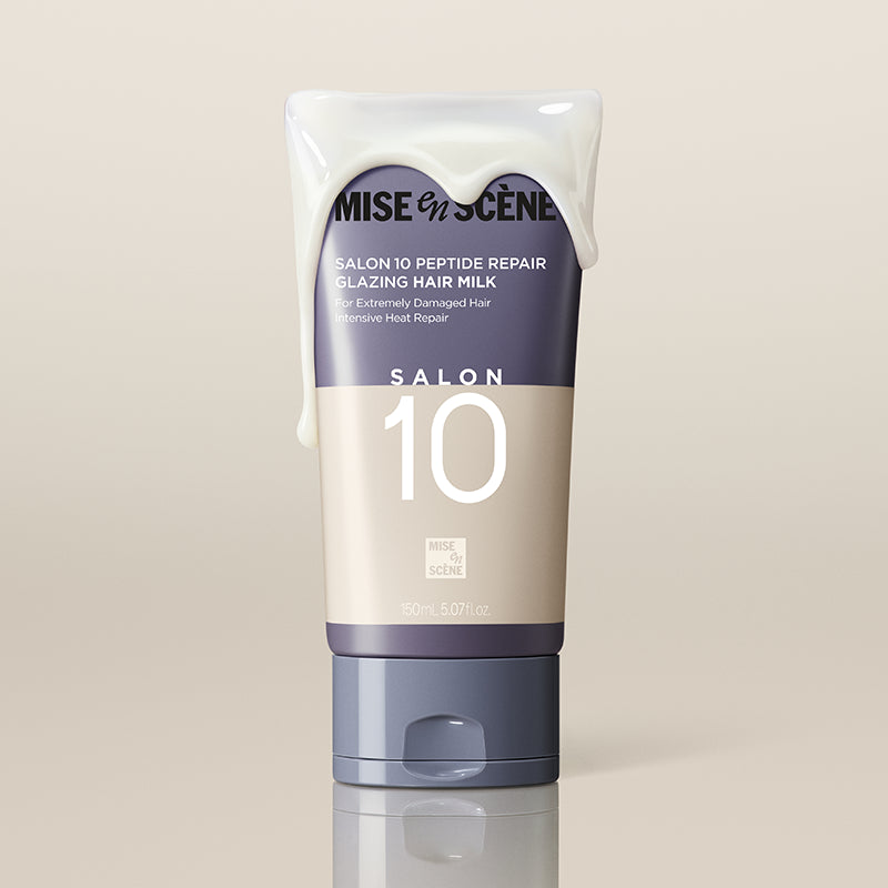 mise en scene Salon 10 Peptide Repair Glazing Hair Milk 150ml - tube and texture