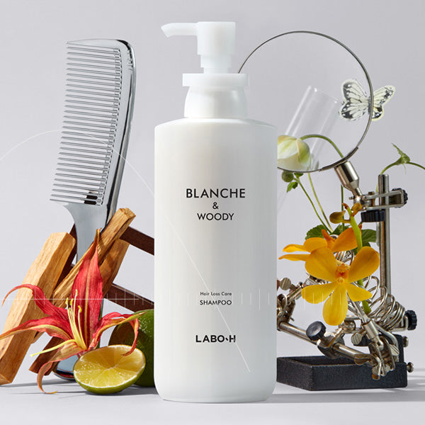 LABO-H Scalp Strengthening Shampoo Hair Loss Care Blanche&Woody packaging and details