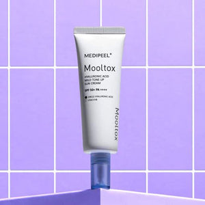 MEDIPEEL Hyaluronic Acid Layer Mooltox Mild Tone Up Sun Cream SPF 50+PA++++ packaging and details